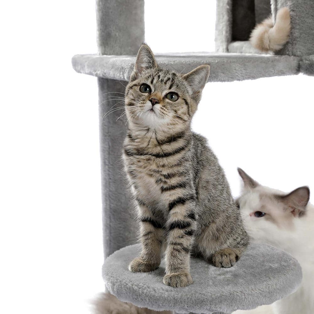 Foobrues Gray Large Pet Cat House Plush Sisal Scratcher Cat Tree PSL-23170703