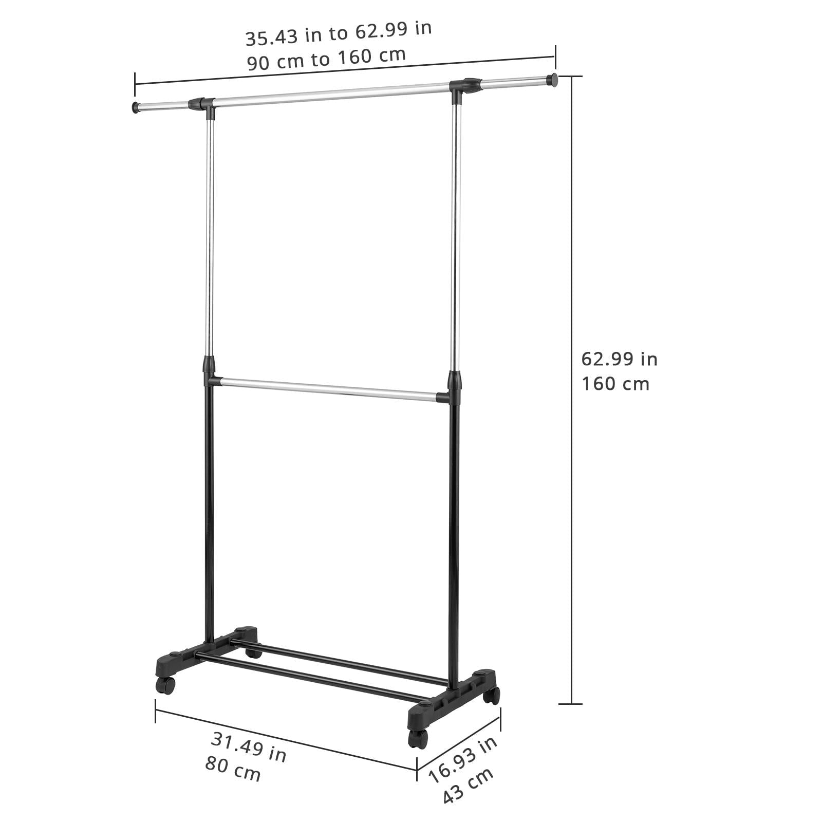 Zimtown Rolling Clothes Rack Single Rail Hanging Garment Bar Drying Display Adjustable