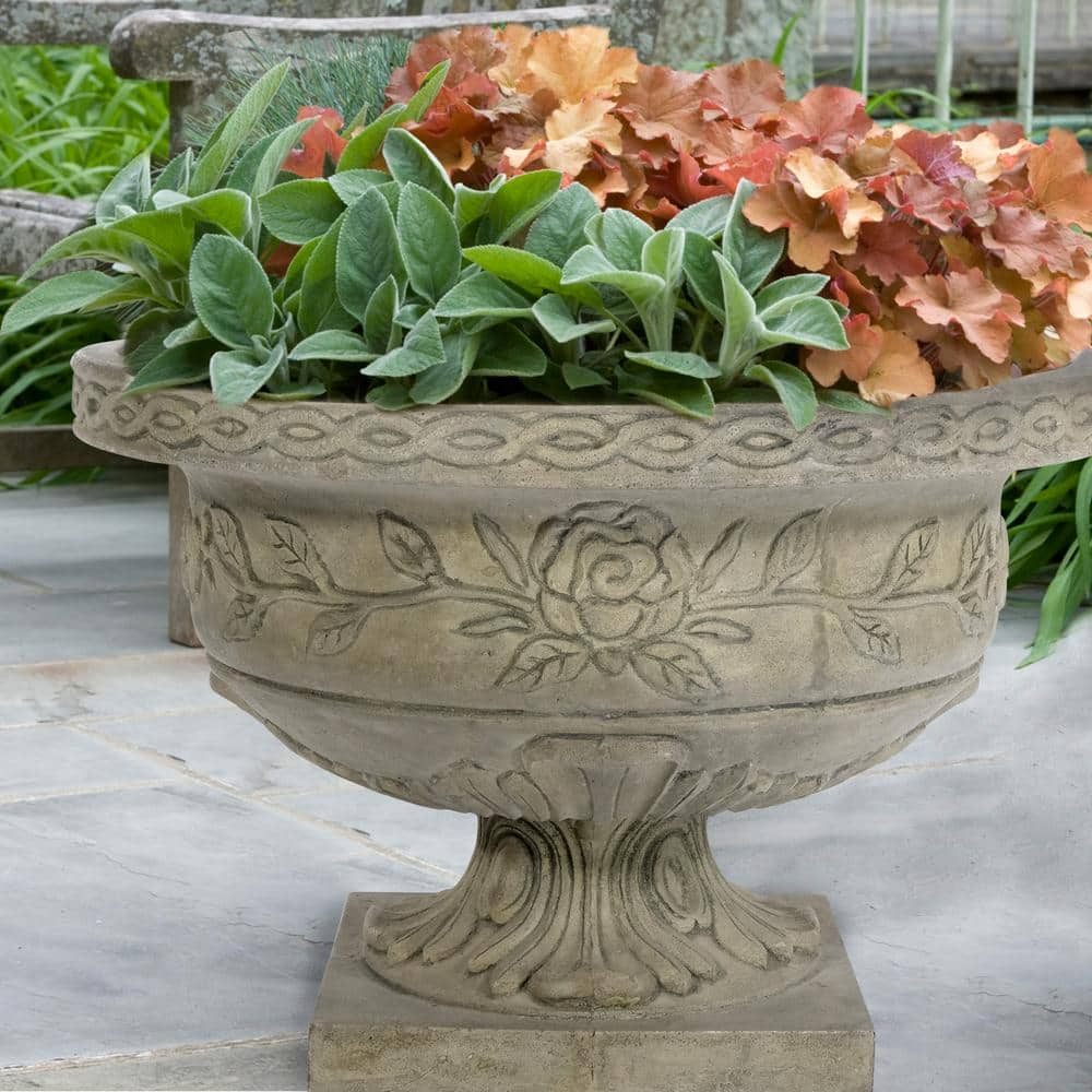 MPG 17 in. H. Granite Cast Stone Fiberglass Rose Low Urn PF7523SAG