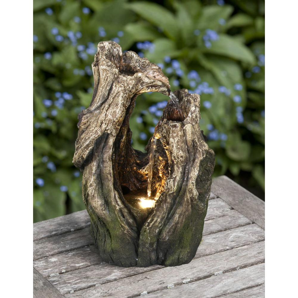 Hi-Line Gift Ltd. Tree Trunk Indoor/Outdoor Tabletop Fountain with LED