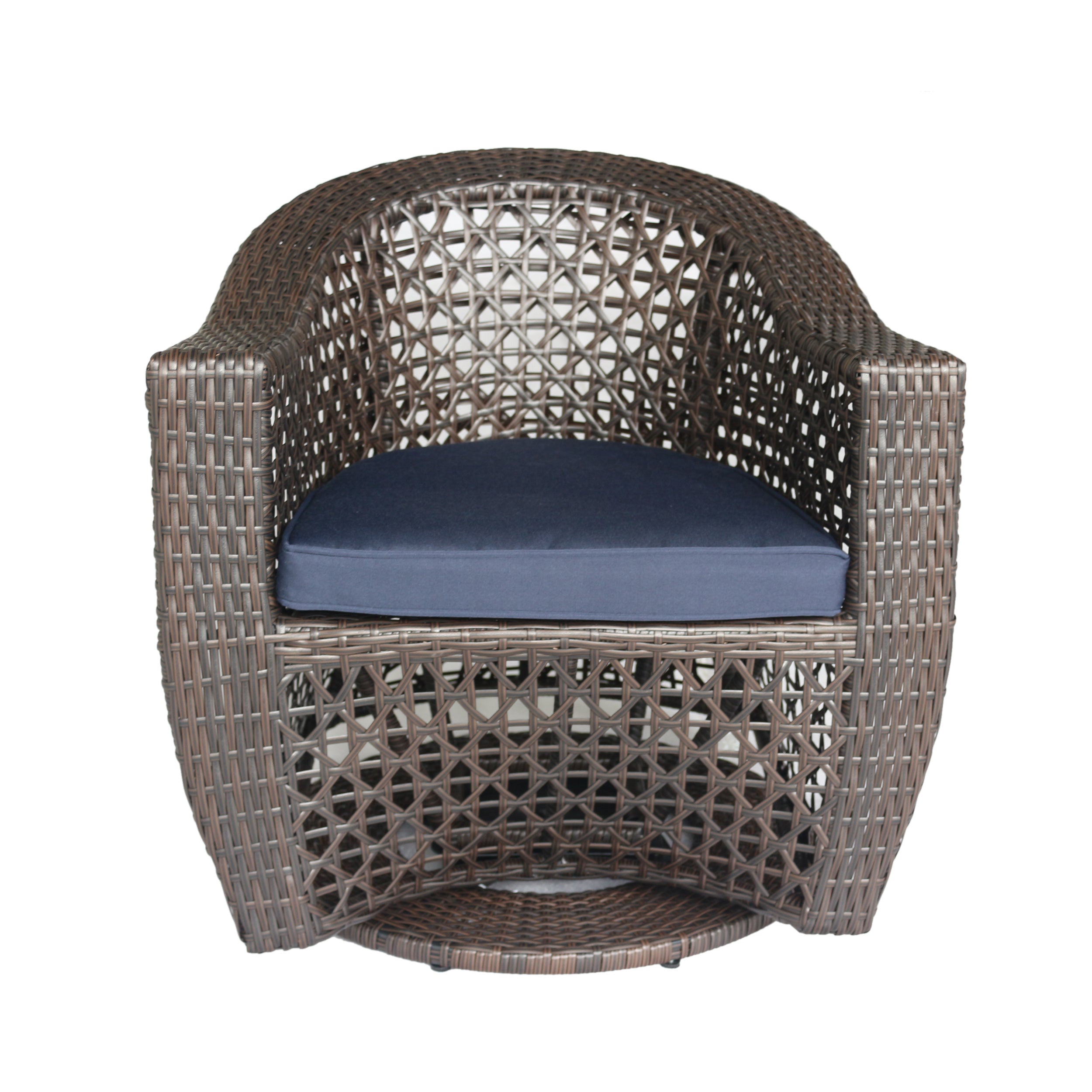 Big Sur Patio Swivel Chair, Wicker with Outdoor Cushions, Multi-Brown, Navy Blue