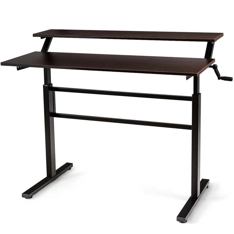 2-Tier Standing Desk, Height Adjustable Sit Stand Up Desk, Computer Desk Workstation with Monitor Stand & Foldable Crank Handle