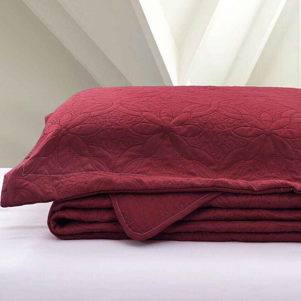 3 Piece Quilts Coverlet Comforter Reversible Soft Queen Burgundy