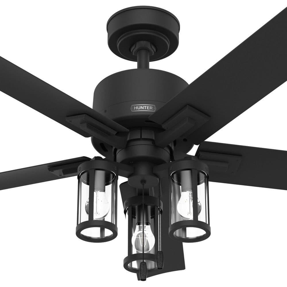 Hunter Lawndale 52 in IndoorOutdoor Matte Black Ceiling Fan with Light Kit Included