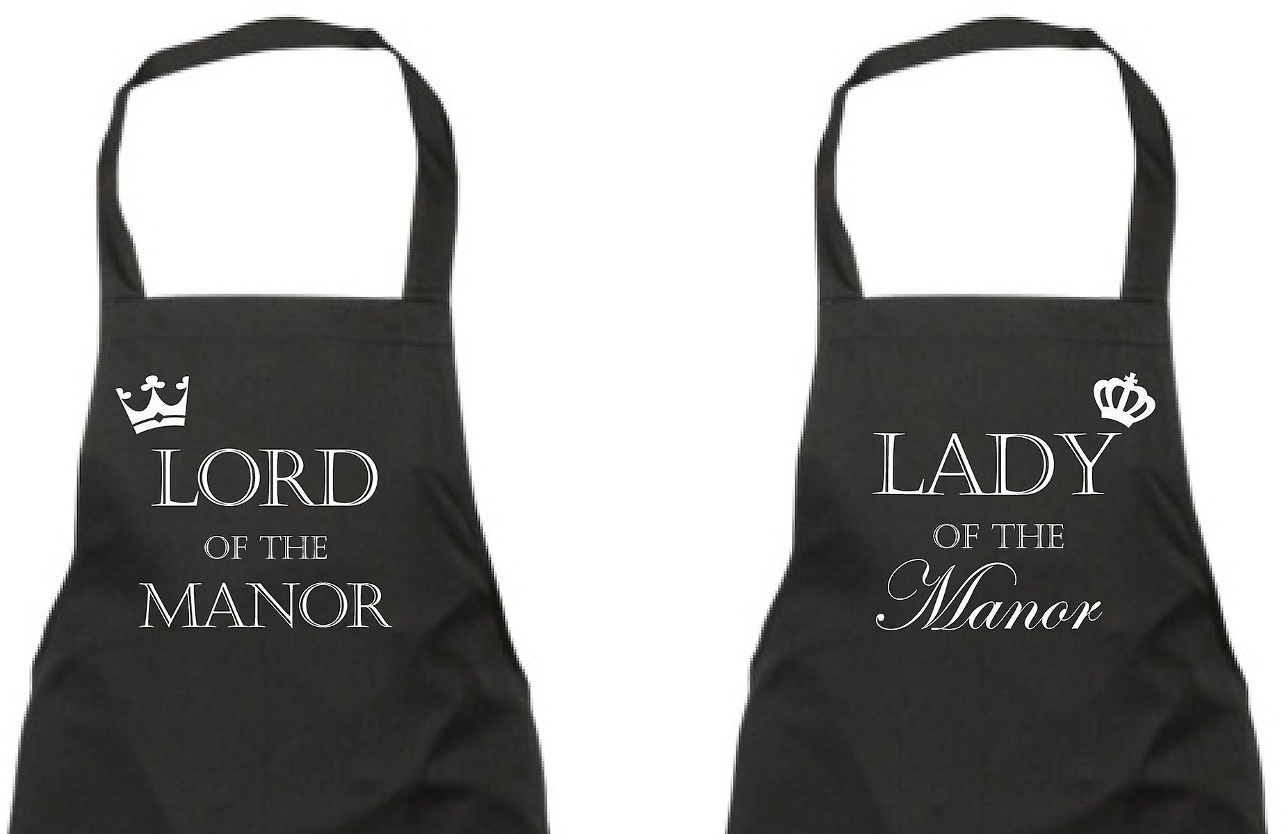 Couples Lord and Lady Of the Manor Black Apron Set