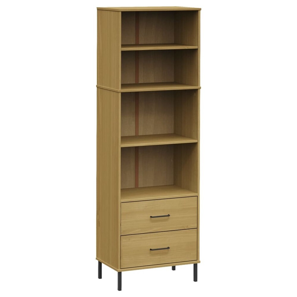 vidaXL Bookshelf Book Cabinet with 2 Drawers Storage Cabinet OSLO Solid Wood   23.6\