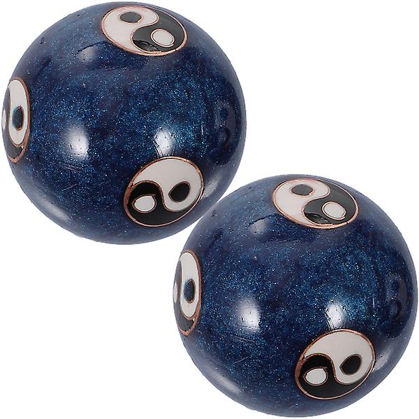 1 Set Enamel Chinese Tai Chi Pattern Blue Health Balls Baoding Balls Exercise Massage Balls Stress Relieve Hand Exercise Therapy Ball