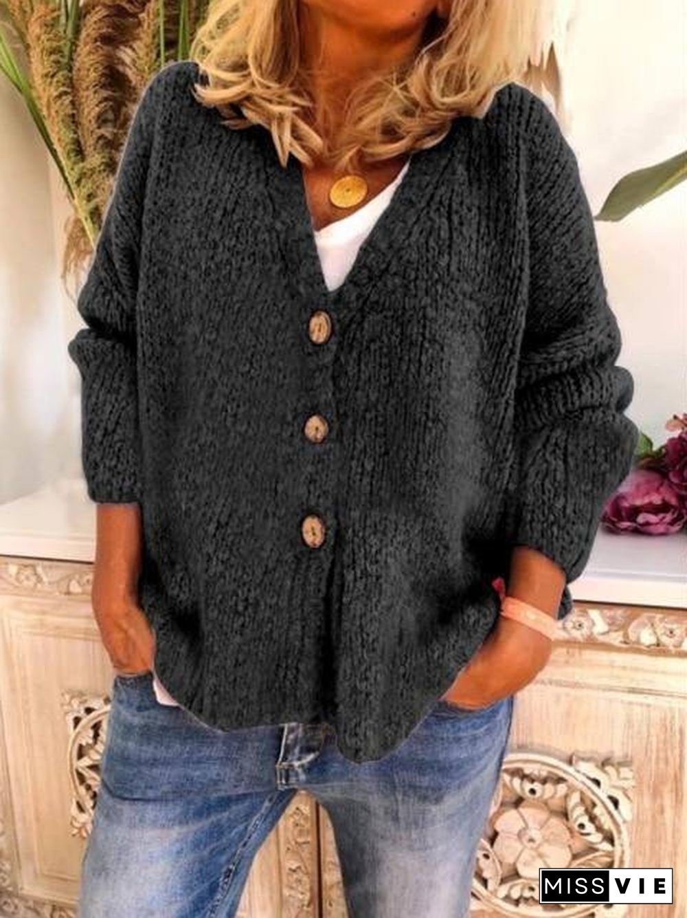 Tops Women Sweater Coat Casual Solid Soft Cozy Single Breasted Ladies Clothing woman V-Neck Button Loose clothes Female Sweater