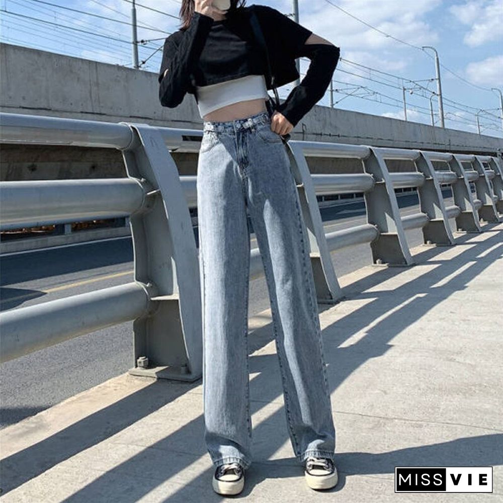 Woman Jeans High Waist Clothes Wide Leg Denim Clothing Blue Streetwear Vintage Quality Fashion Harajuku Straight Pants