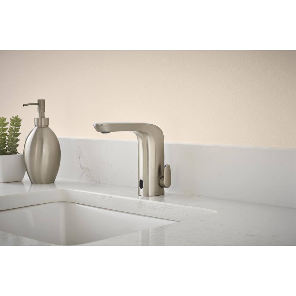 American Standard NextGen Selectronic Single Hole Touchless Bathroom Faucet with 0.50 GPM SmarTherm and Above Deck Mixer in Brushed Nickel 775B305.295