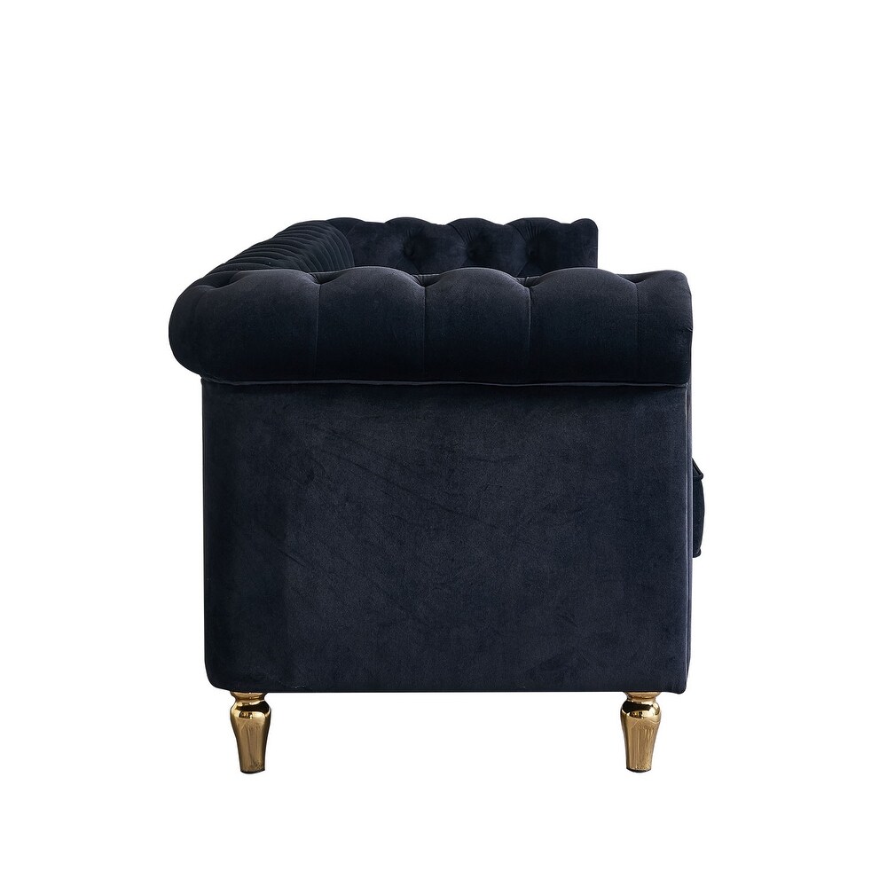 84.65 inch Chesterfield Velvet Sofa for Living Room  Office Etc  Tufted 3 Seater Sofa Couch with Remoable Seat Cushions