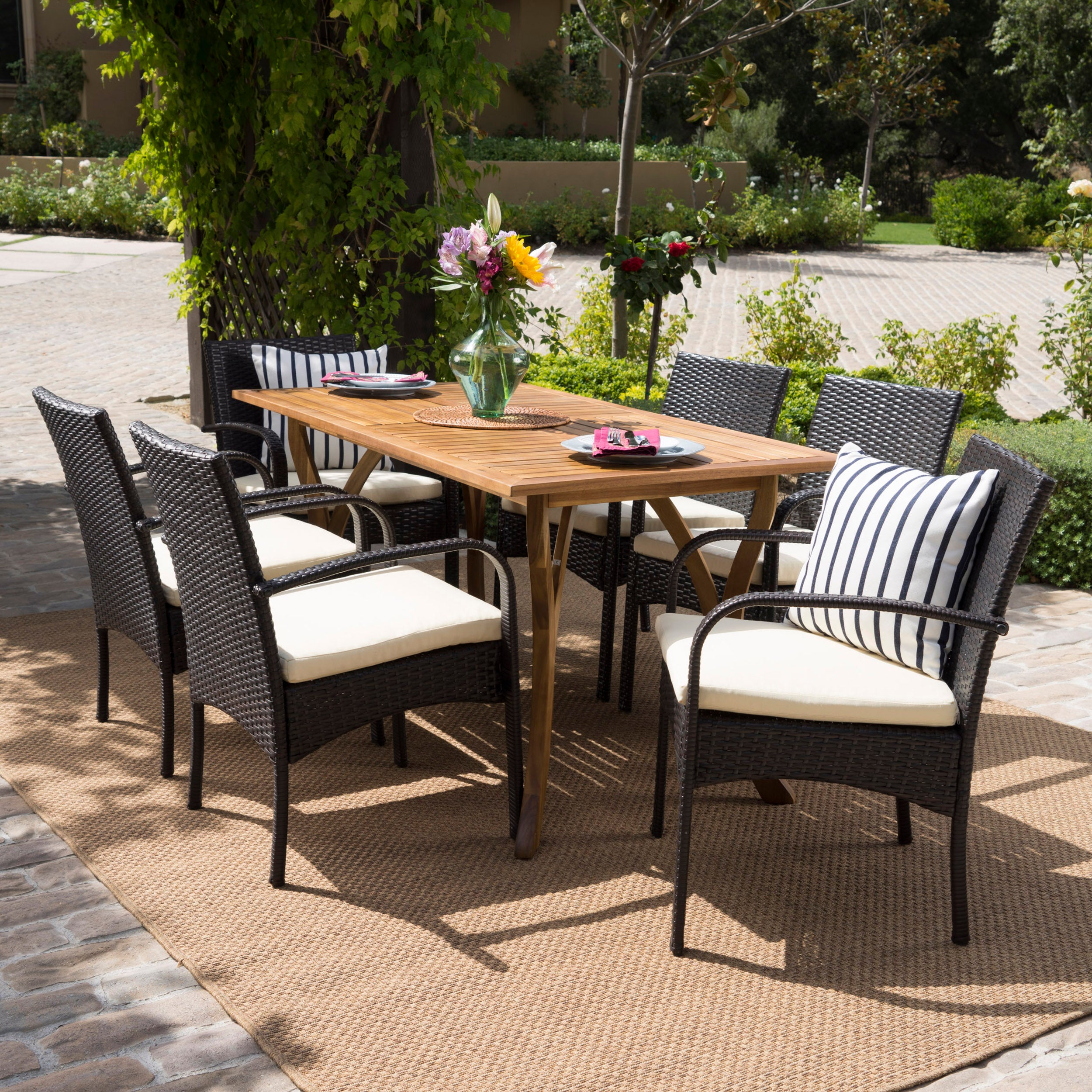 Zakynthos Wicker and Wood 7 Pc. Dining Set