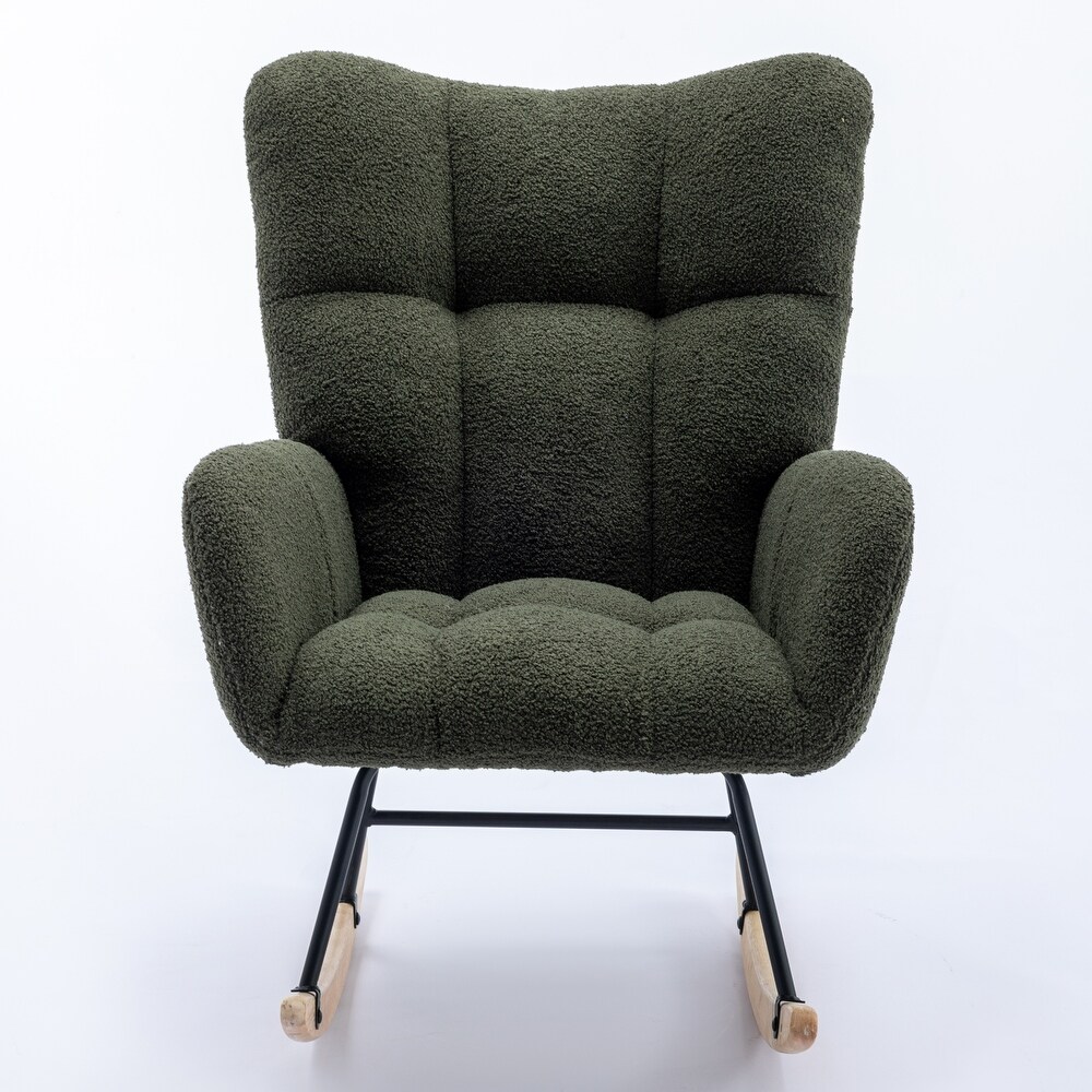 Soft Velvet Rocking Chair  Comfy Wingback Glider Rocker  Dark Green