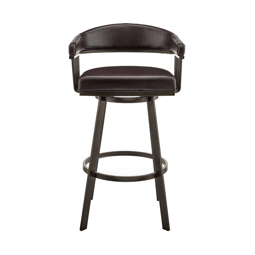 Armen Living Bronson 30 in. Bar Height Low Back Swivel Bar Stool in Java Brown and Chocolate Faux Leather 721535761876