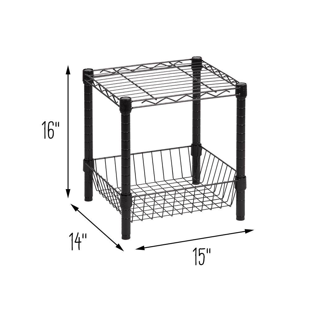 Honey-Can-Do Black 2-Tier Small Wire Steel Garage Storage Shelving Unit (15 in. W x 16 in. H x 14 in. D) SHF-09628