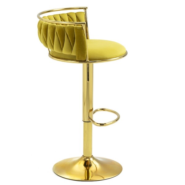 Set of 2 Bar Stool Adjustable Swivel with Gold Frame