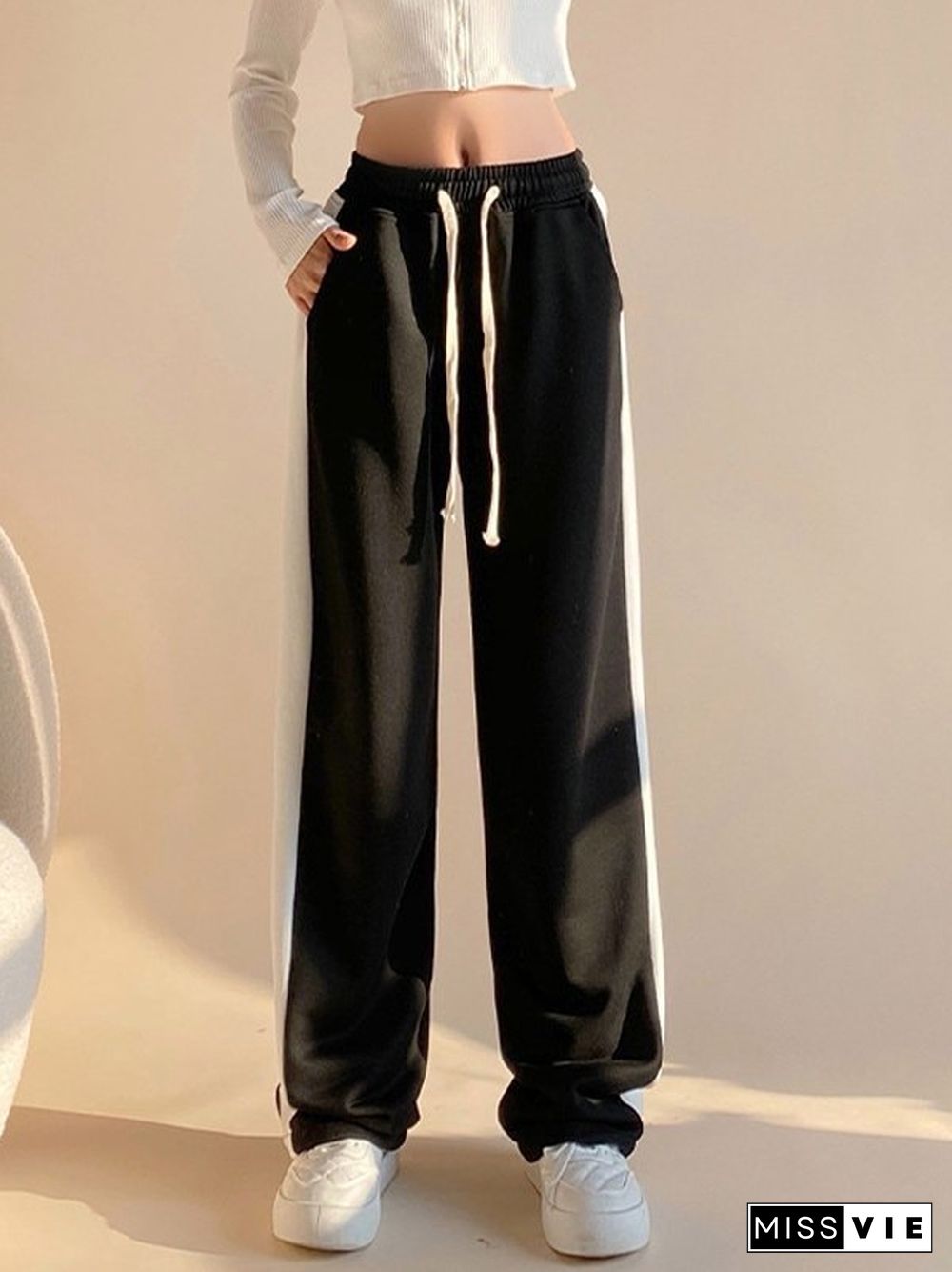 Side Stripe Black Baggy Sweatpants