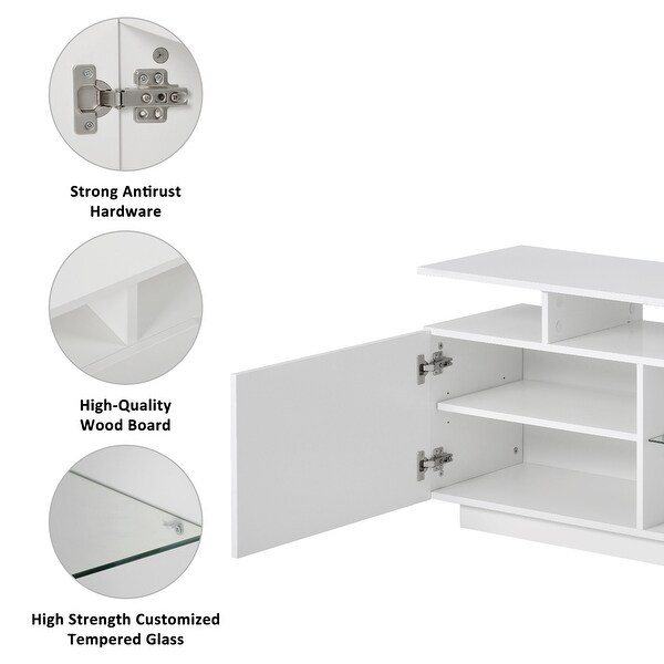 Modern TV Stand for TVs up to 65inches with LED lights， 16 Colors， for Livingroom， Bedroom， White