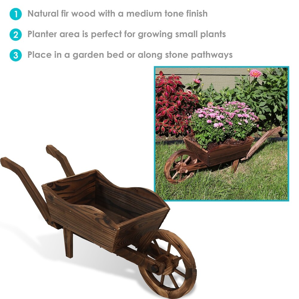 Wooden Decorative Wheelbarrow Garden Flower Planter   35\