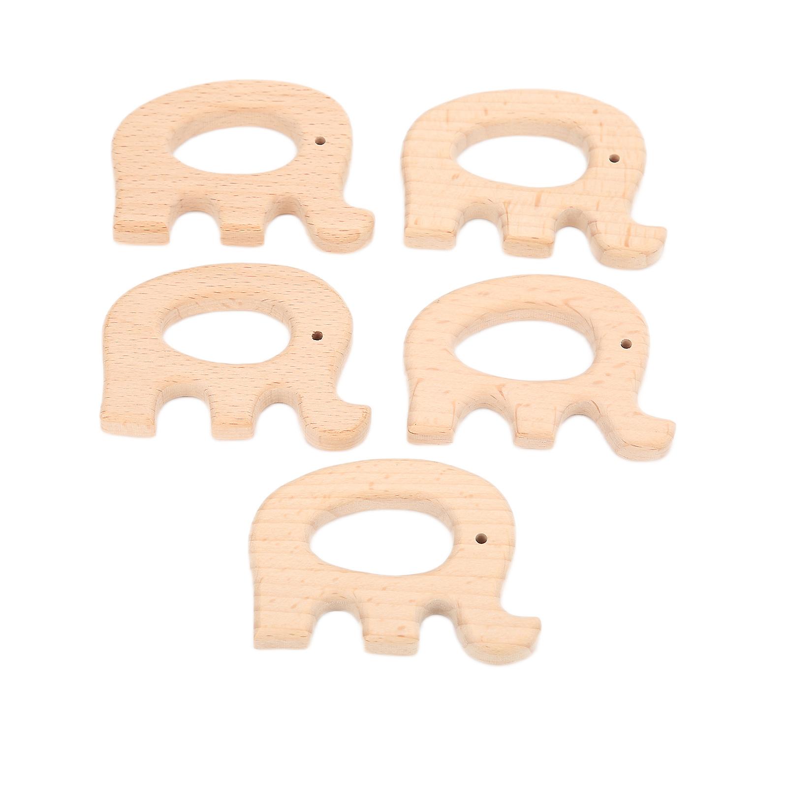 5pcs Wooden Teether Toys Natural Beech Sturdy Durable Impact Resistance Smooth Safe Non Toxic Wood Teething Ringselephant