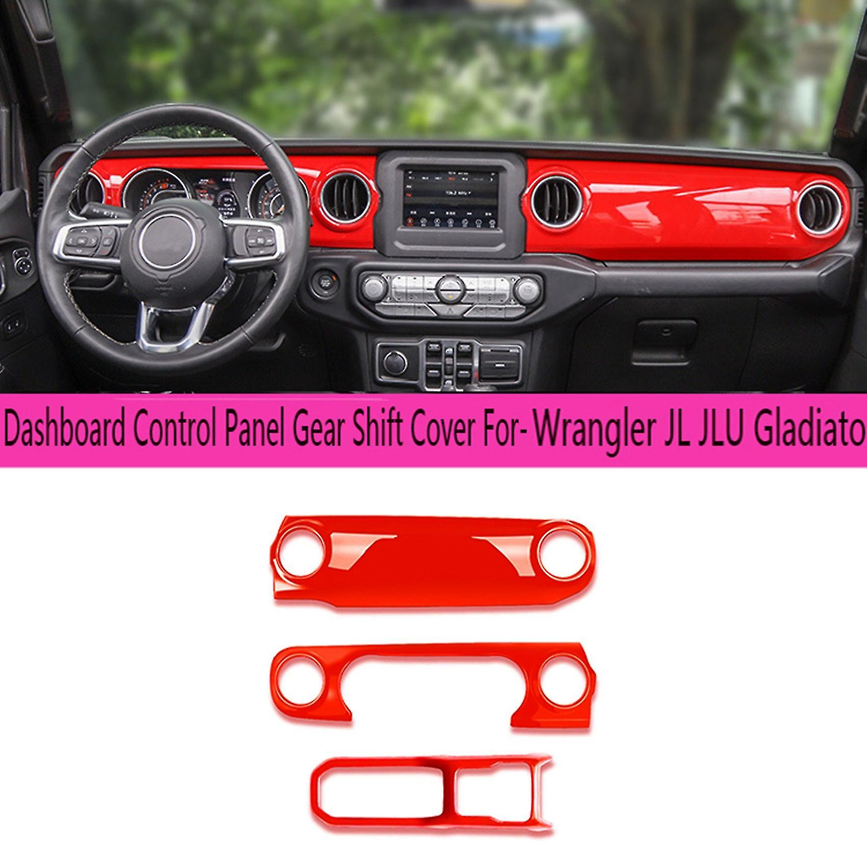 3pc Center Console Dashboard Control Panel Shift Cover Trim For- Wrangler Jl Jlu Gladiator Red