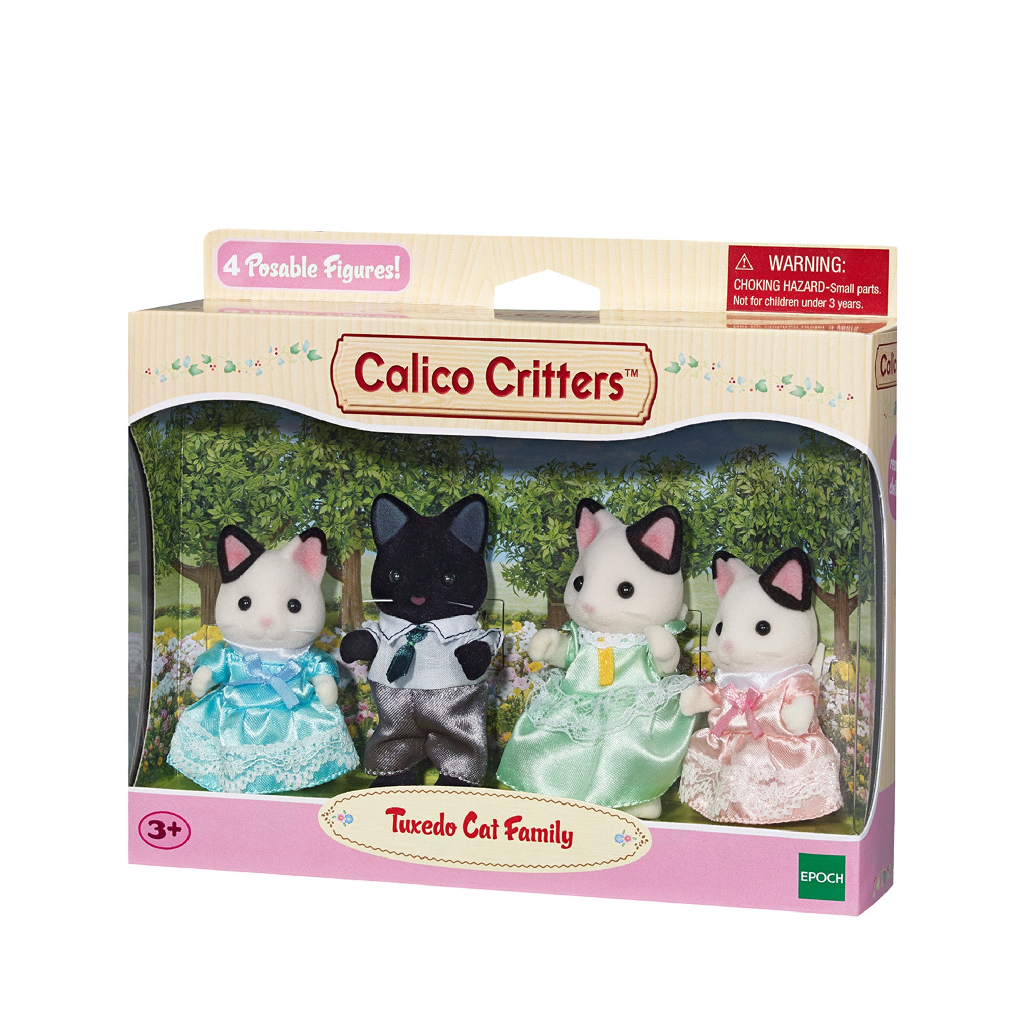 Calico Critters Tuxedo Cat Family， Set of 4 Collectible Doll Figures