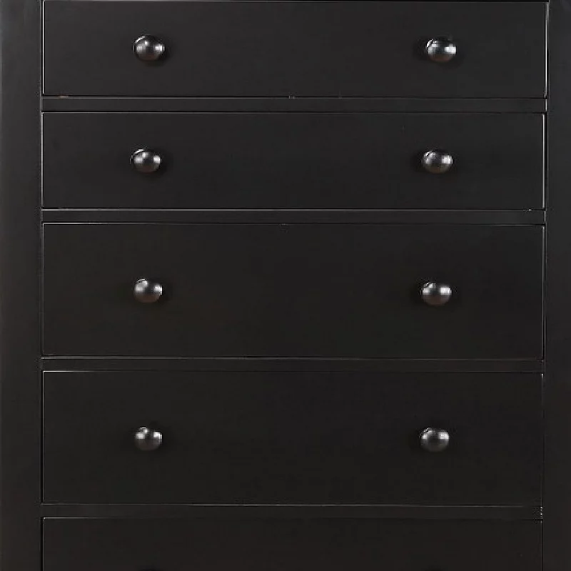 Pine Wood With Varied Size 5 Drawer Chest， Black