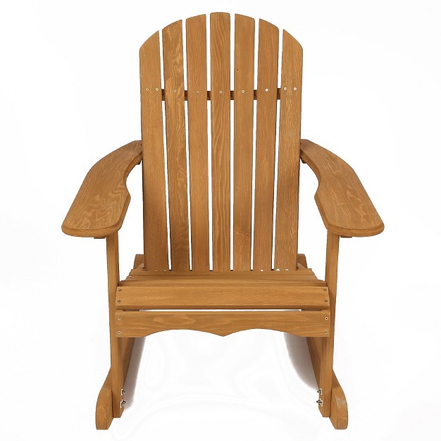 Luxenhome Natural Brown Wood Outdoor Adirondack Rocking Chair