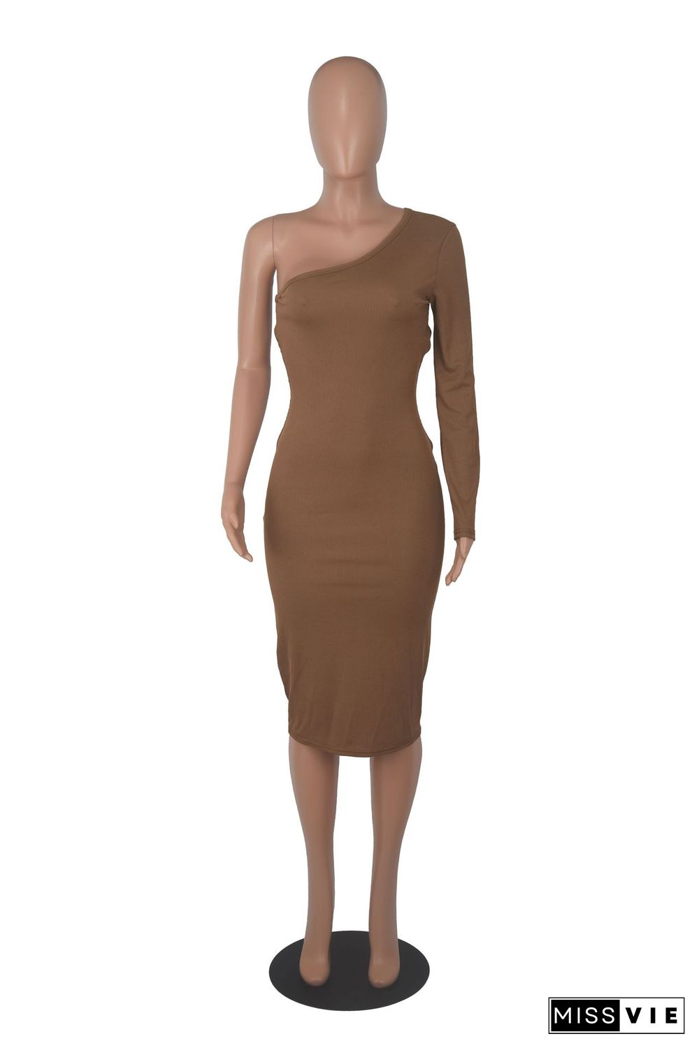 Single Shoulder Long Sleeve Cut Out Bodycon Dress