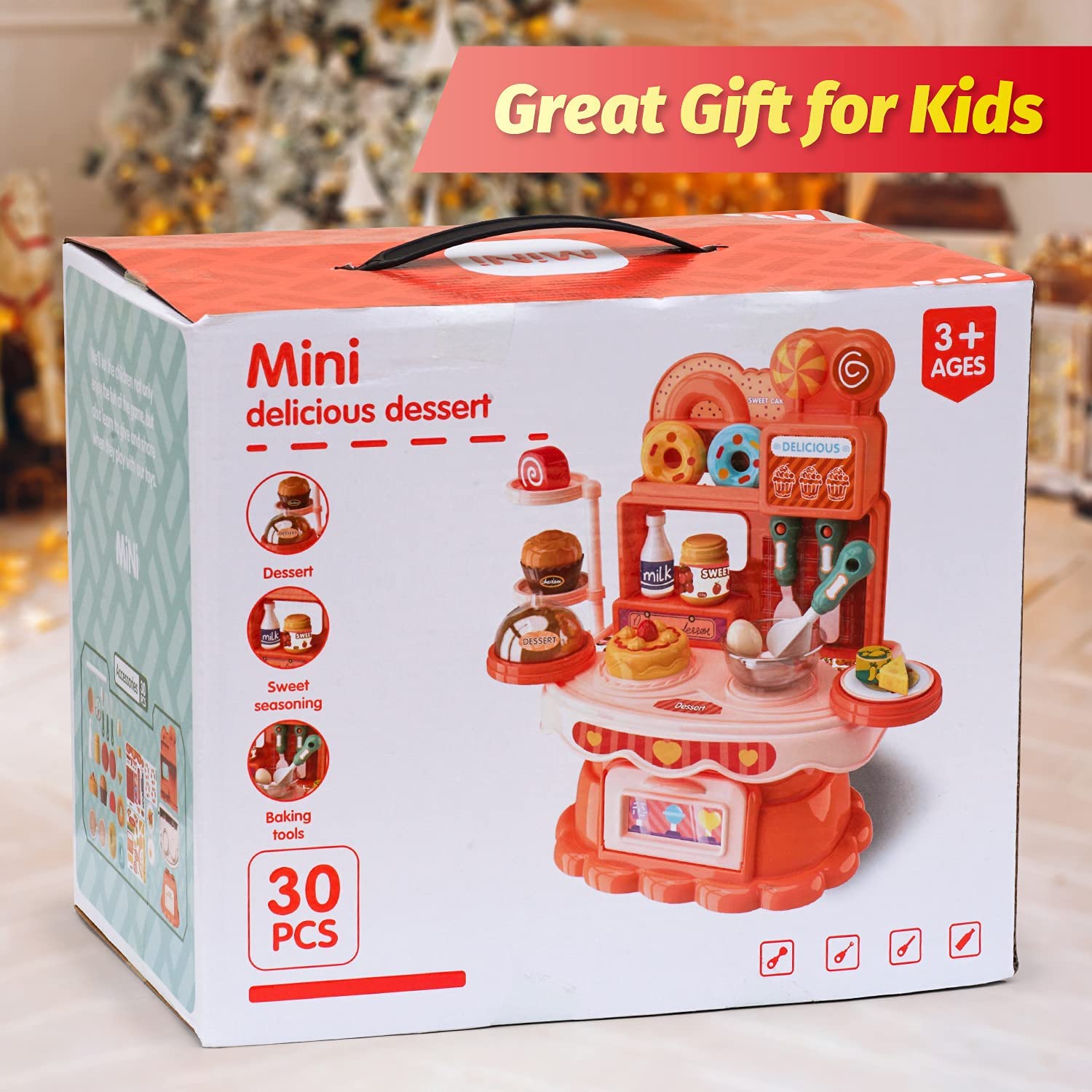 Dessert Toys for Toddlers and Kids | 30pcs Pretend Play Set with Service Table and Desserts Toys