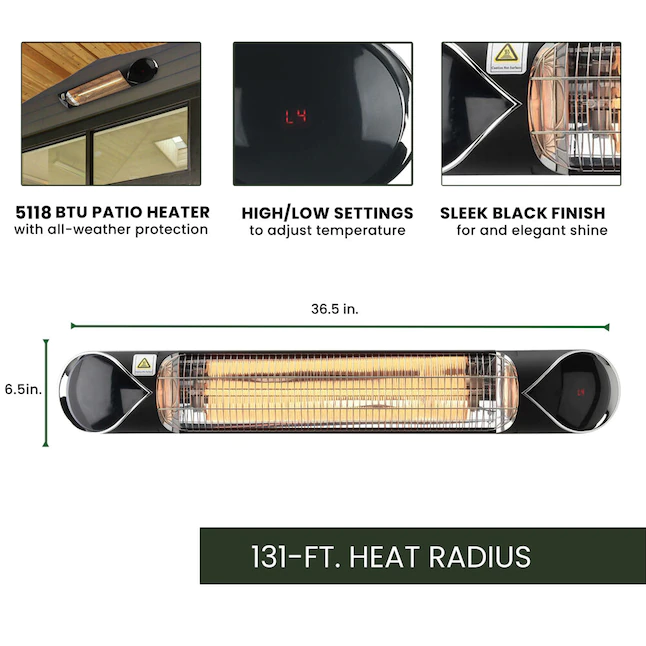 Hanover HAN1052IC-BLK 5118-BTU 120-Volt Black Stainless Steel Electric Patio Heater