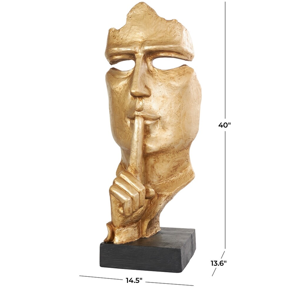 Gold Polystone Large Cutout Quiet Gesture Face Abstract Sculpture with Black Base