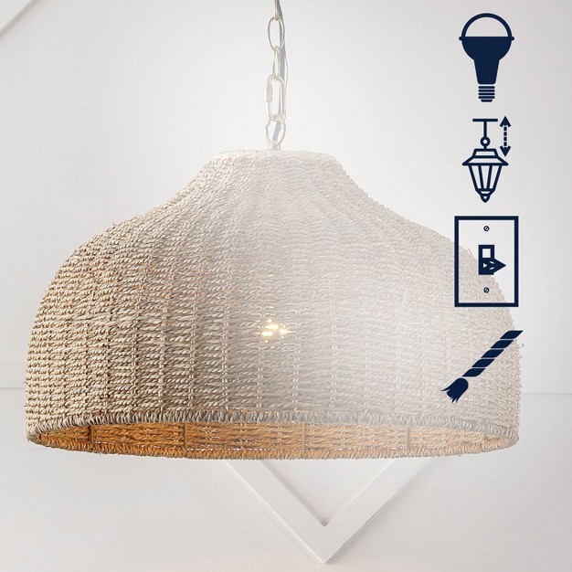 Eliza Coastal Bohemian Rattan iron Dome Led Pendant Brown brass Gold Jonathan Y