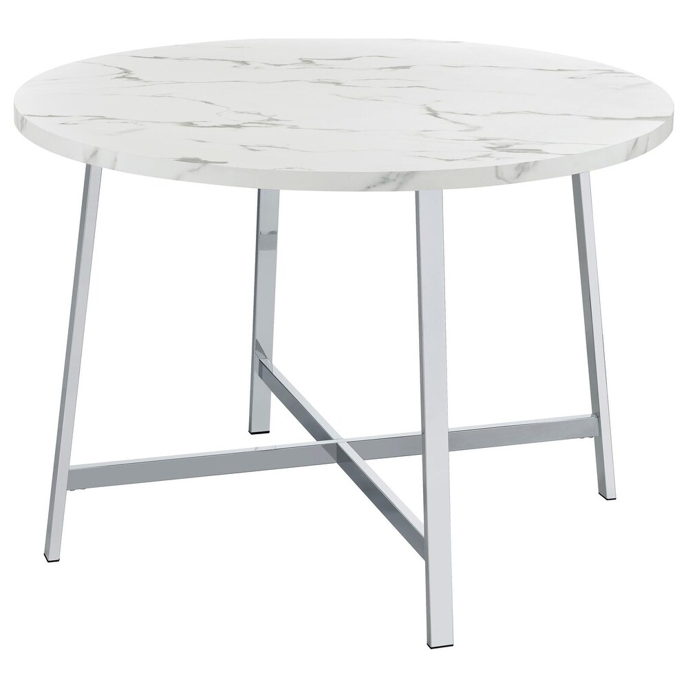 Coaster Furniture Alcott Round Faux Carrara Marble Top Dining Table