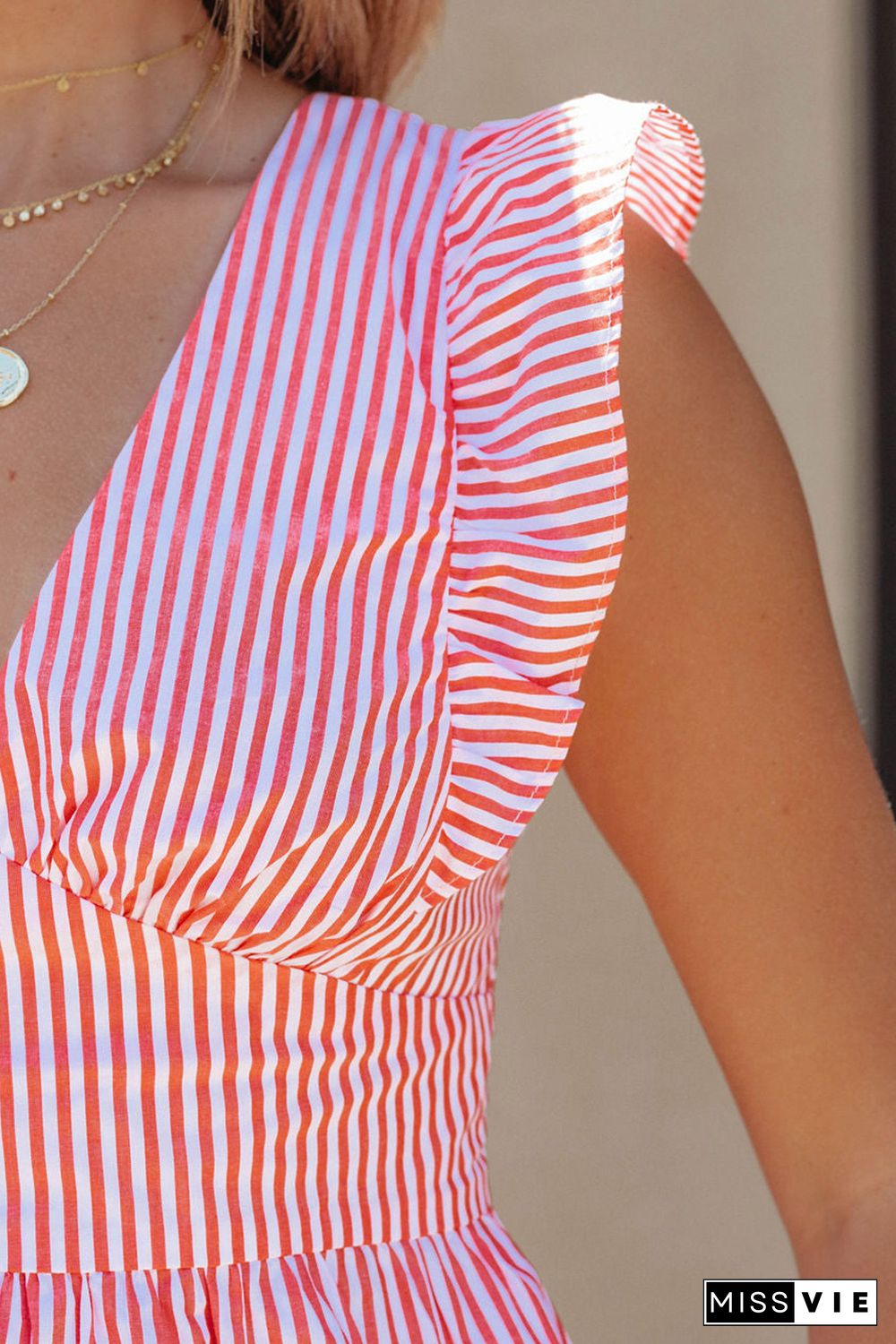 Striped Print Ruffled Bow Knot Peplum Tank Top