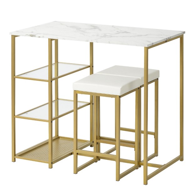 Modernluxe 3 piece Dining Set With Faux Marble Countertop And Bar Stools modern