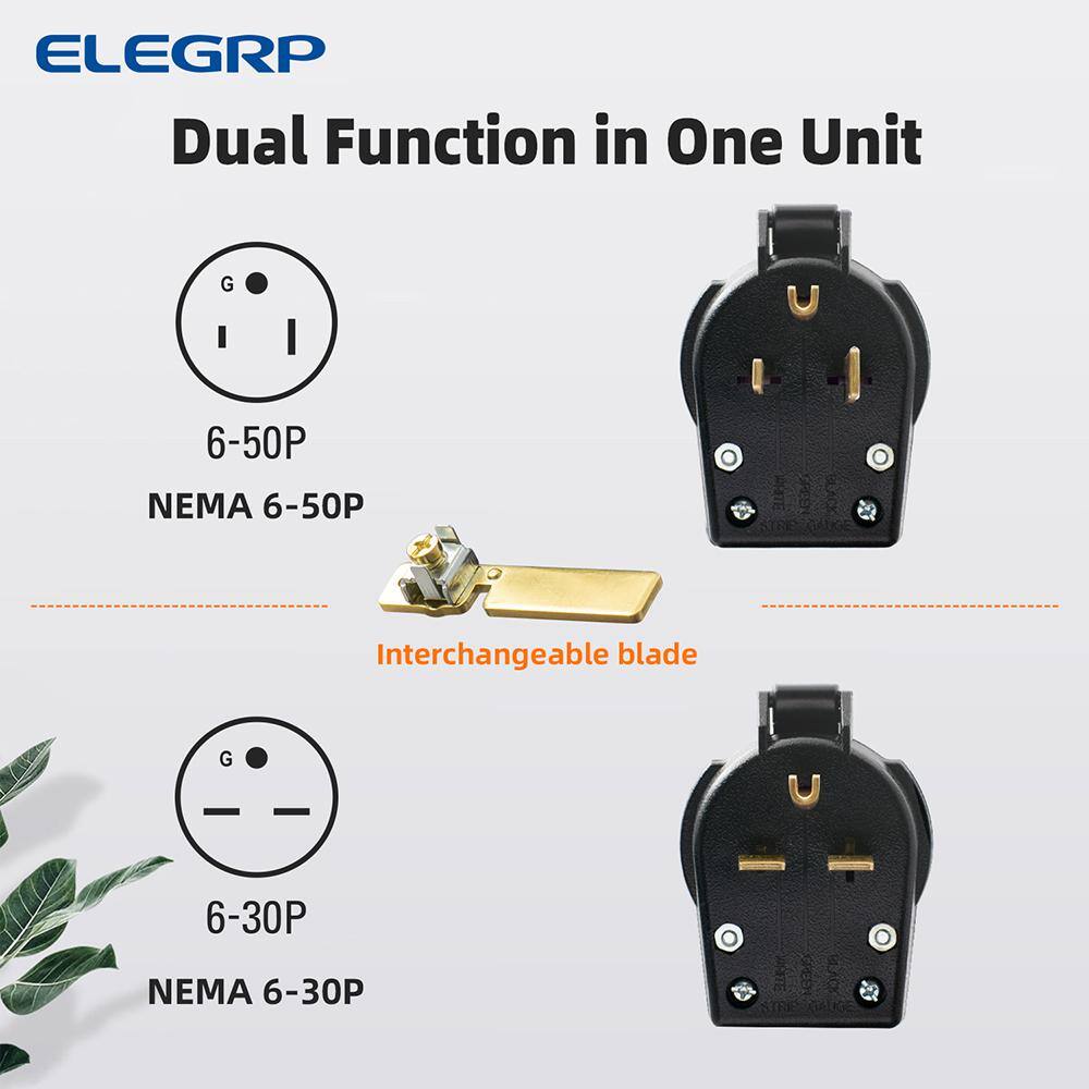 ELEGRP 30 Amp50 Amp 250-Volt 2-Pole3-Wire NEMA 6-30P6-50P Grounded Straight Blade Angle Plug Black 4504