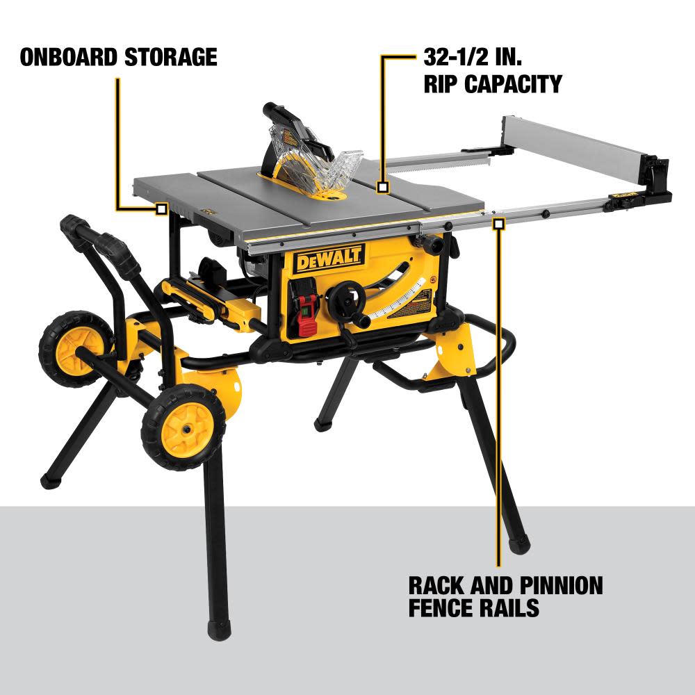 10-in Jobsite Table Saw 32-1/2-in (82.5cm) Rip Capacity， and a Rolling Stand ;