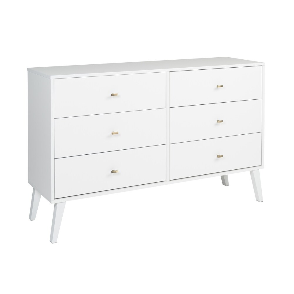 Prepac Milo Mid Century Modern 6 Drawer Double Dresser for Bedroom  Chest of Drawers  Contemporary Bedroom Furniture