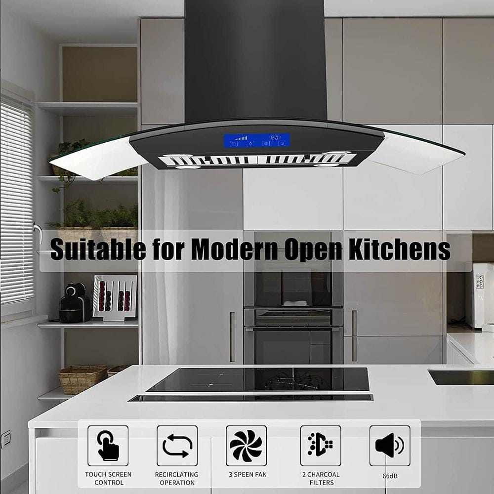 36 in 900 CFM Convertible Island Range Hood in Black Stainless Steel