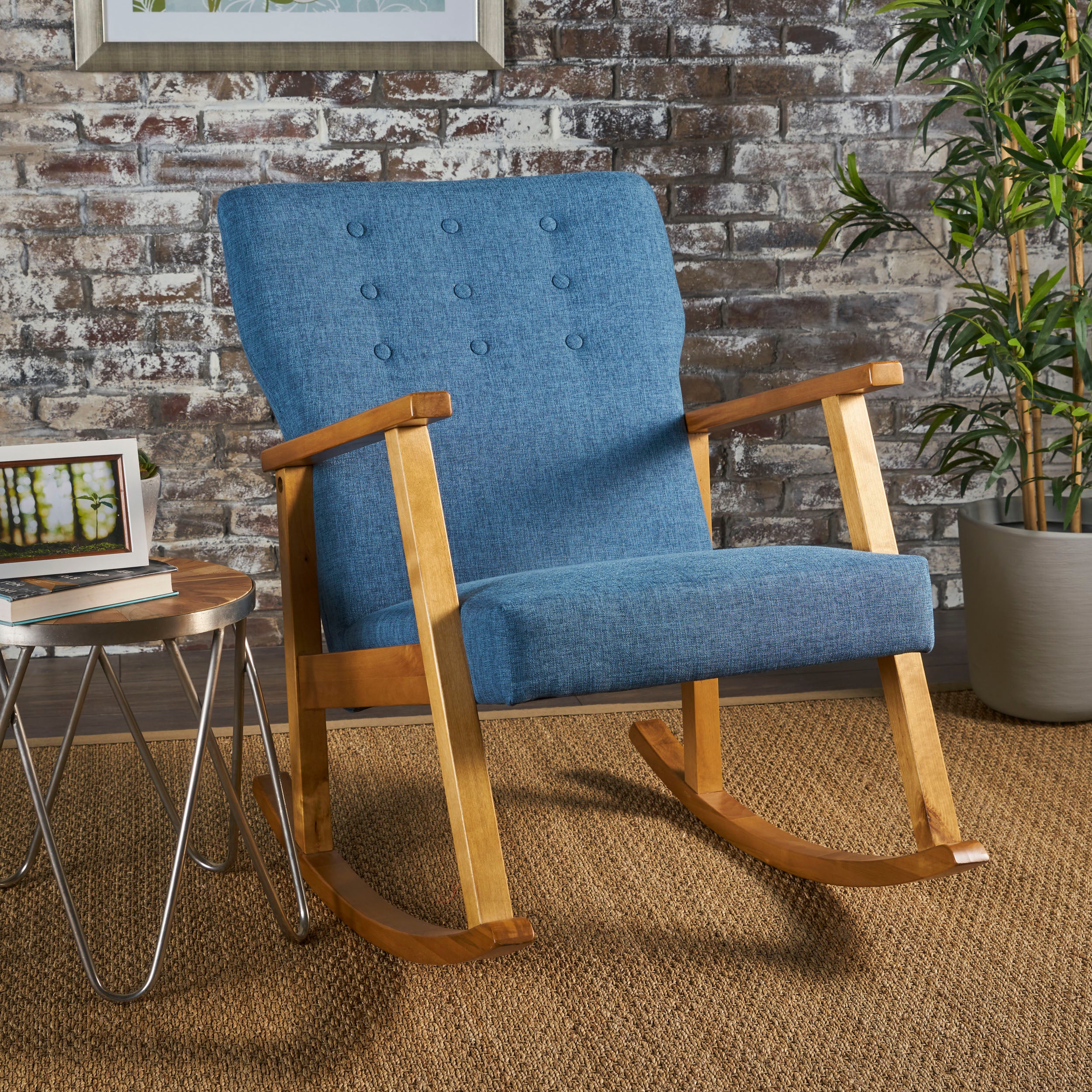 Hank Mid Century Modern Fabric Rocking Chair