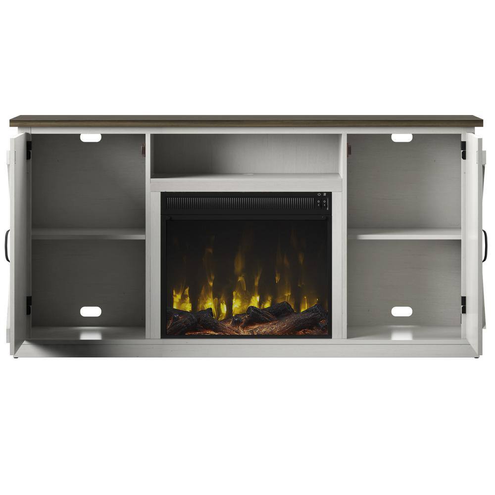 Twin Star Home 63.38 in. Freestanding Wooden Electric Fireplace TV Stand in Old Wood White 140640