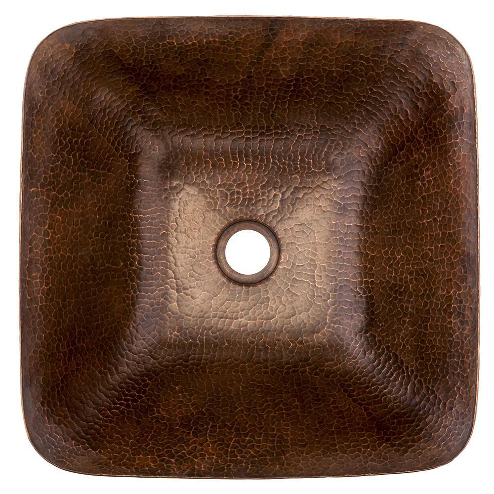 Premier Copper Products Square Hammered Copper Vessel Sink in Oil Rubbed Bronze VSQ14BDB