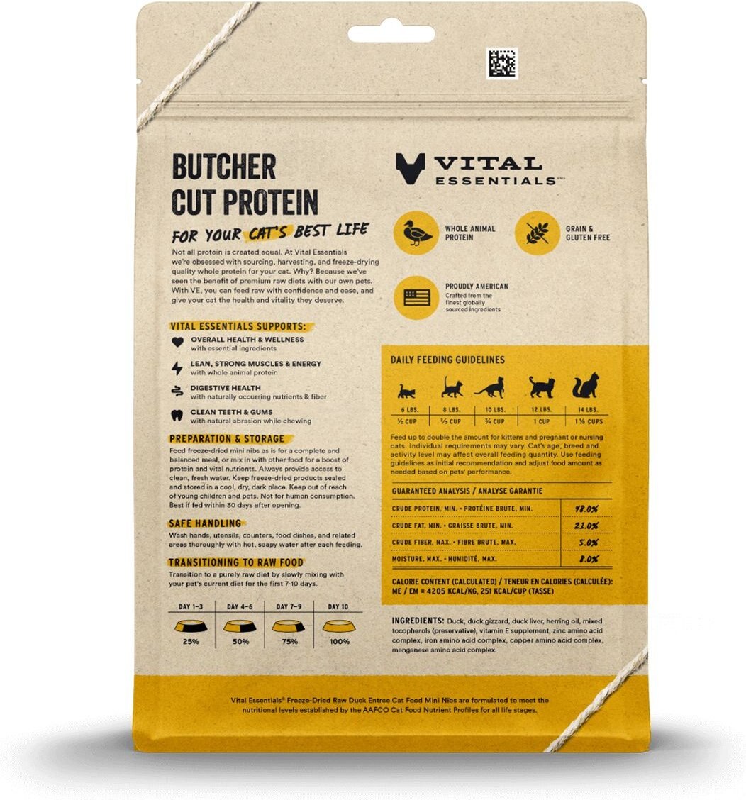 Vital Essentials Duck Mini Nibs Freeze-Dried Cat Food