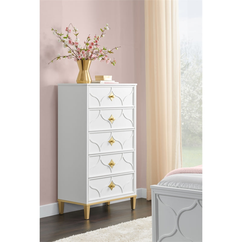 Martin Svensson Home Emma 5 Drawer White and Gold Chest