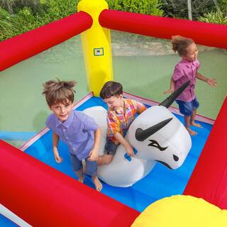 Bestway Brave the Bull Multicolor PVC Indoor or Outdoor Inflatable Bounce House with Air Blower 53401E-BW