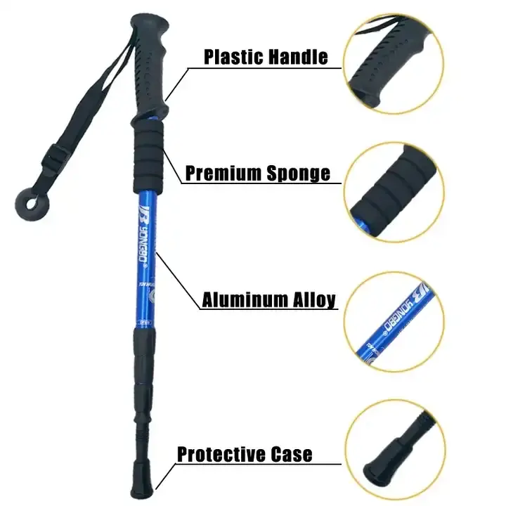 Custom Outdoor Sports Equipment 4 Section T handle Foldable Aluminum oy Climbing Walking Hiking Sticks