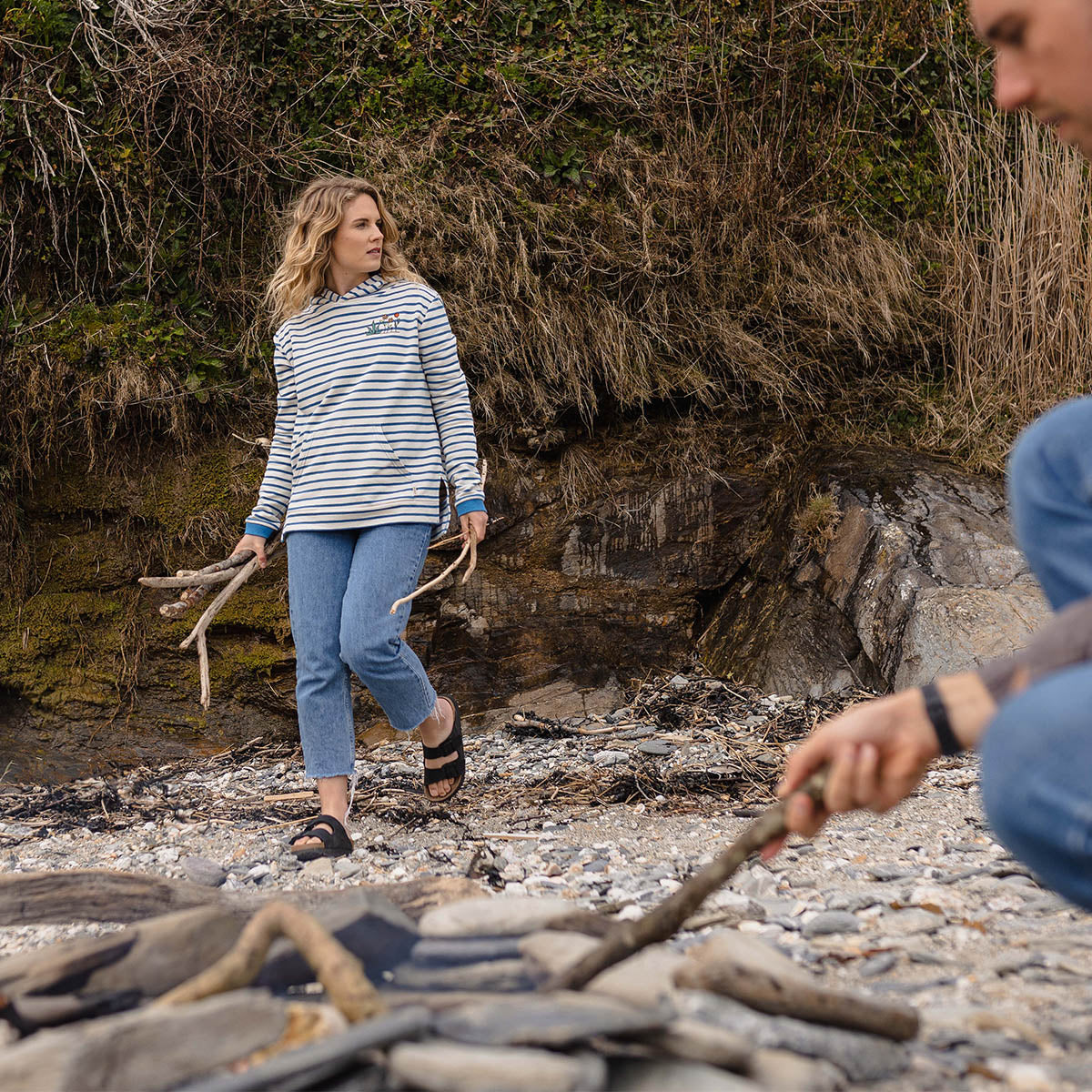 Bloom Hemp Hoodie - Soft Cobalt Stripe