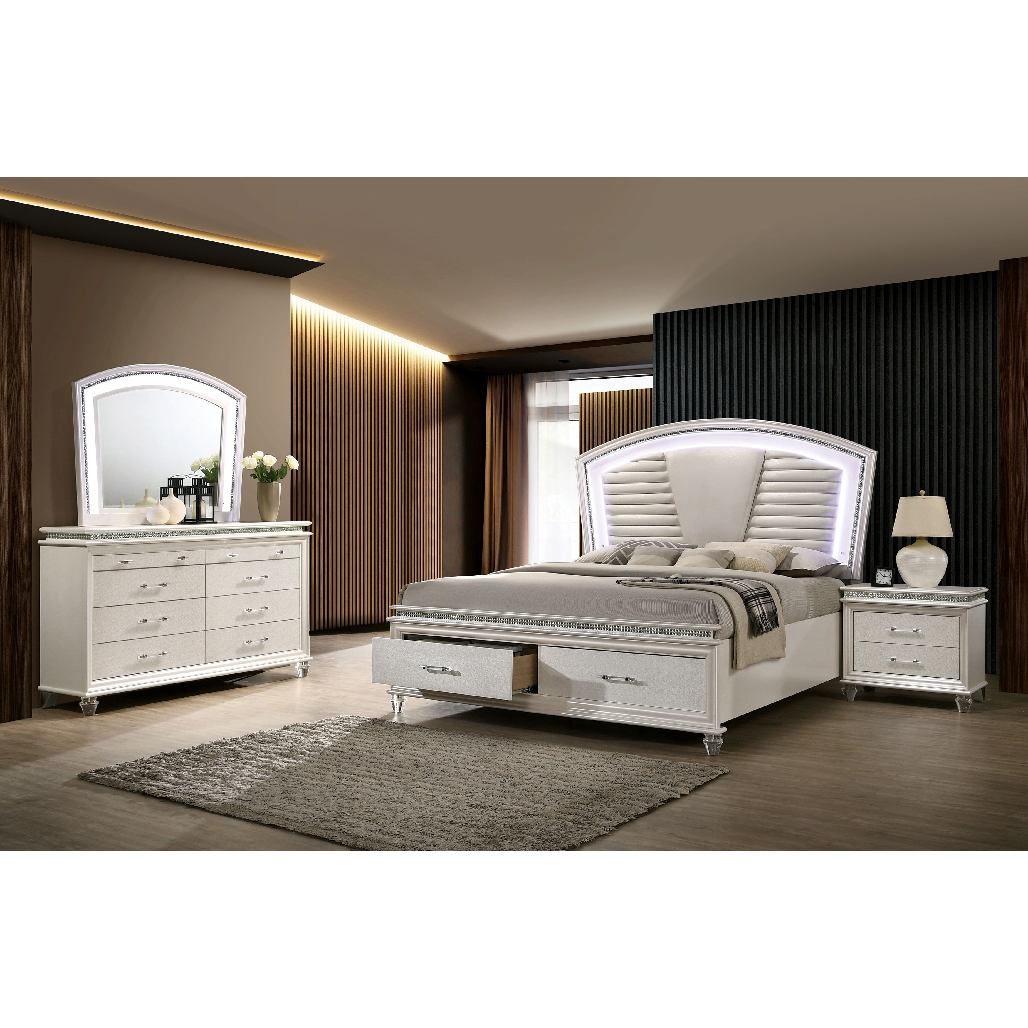 Furniture of America Xian 3-piece Bed with Nightstand and Dresser Set - - 30374745