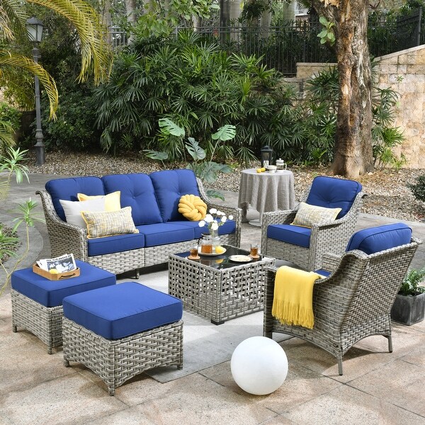 OVIOS 6 Pieces Outdoor Wicker Set With SolarPowered Table